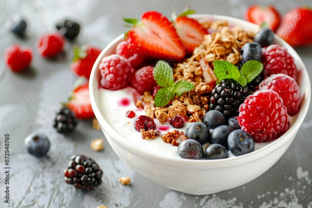 Delicious Breakfast Bowl with Yogurt, Granola, and Berries Delicious Breakfast Bowl with Yogurt, Granola, and Berries
