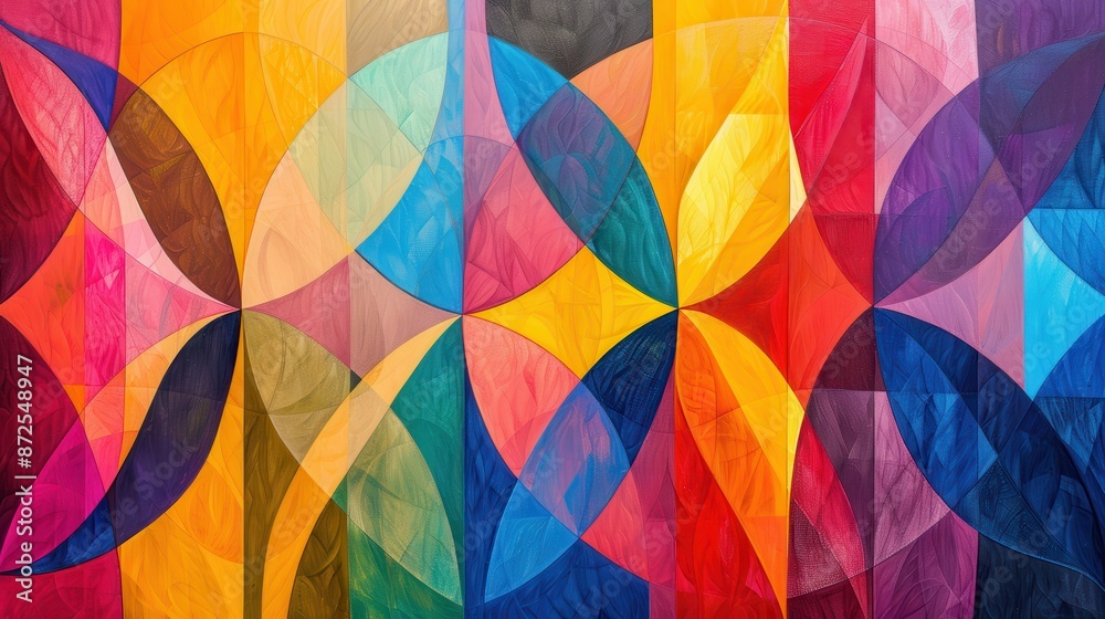 Vibrant Abstract Geometric Pattern with Colorful Overlapping Shapes and Textures