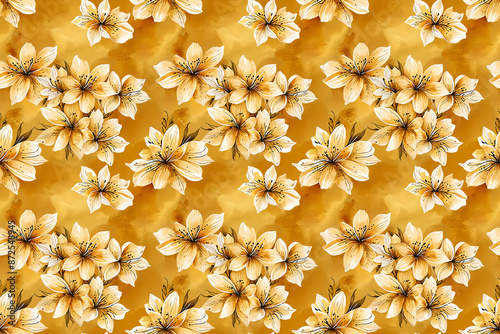 seamless pattern watercolor painting golden flowers luxury background fabric pattern