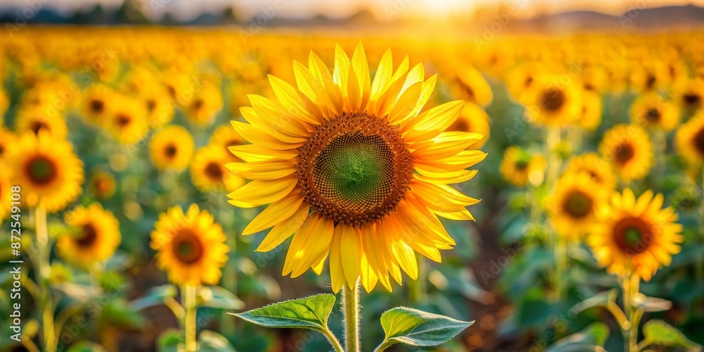 Obraz premium Golden Sunflower Field in Summer Sunset