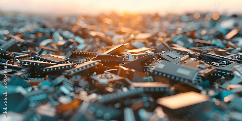 Focusing Selectively on Futuristic Electronic Waste in Landfills. Concept Environmental Impact, Electronic Waste, Landfills, Futuristic Technology, Sustainability Focusing Selectively on Futuristic Electronic Waste in Landfills. Concept Environmental Impact, Electronic Waste, Landfills, Futuristic Technology, Sustainability