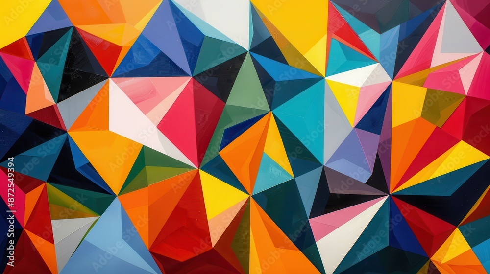 Vibrant Abstract Geometric Pattern with Multicolored Triangles and Polygons in Modern Art Style