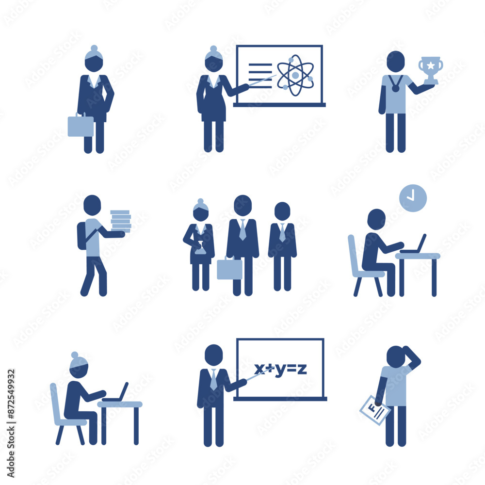 Education icons set. School concept with teacher and students, school bus pictograms. Education concept. Education icons set. School concept with teacher and students, school bus pictograms. Education concept.