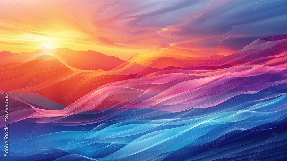 Abstract Sunset Landscape with Flowing Lines Abstract Sunset Landscape with Flowing Lines