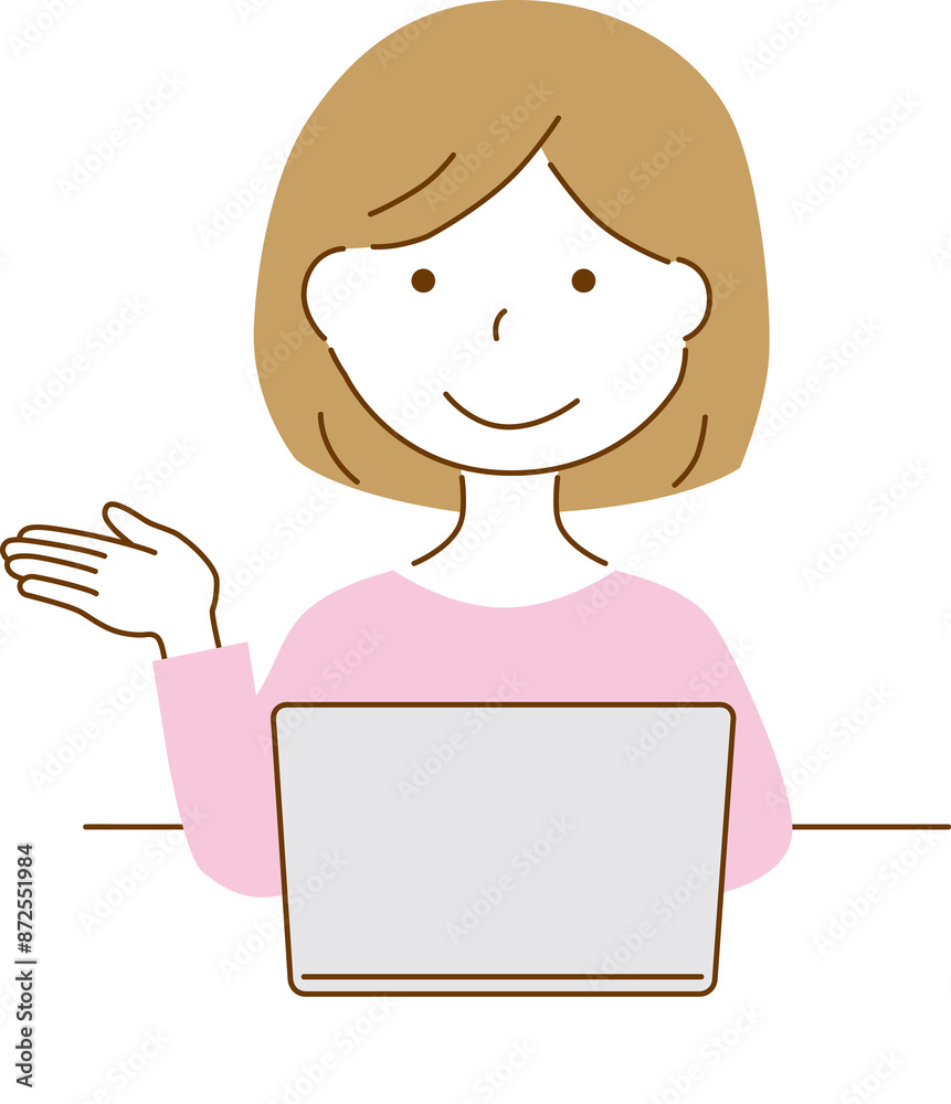 パソコン　案内する女性のイラスト
