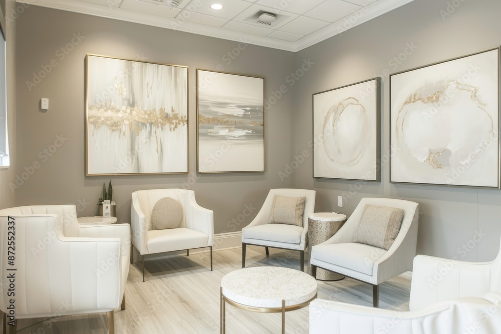 Fototapeta premium Modern Waiting Area with Beige and Gold Decor