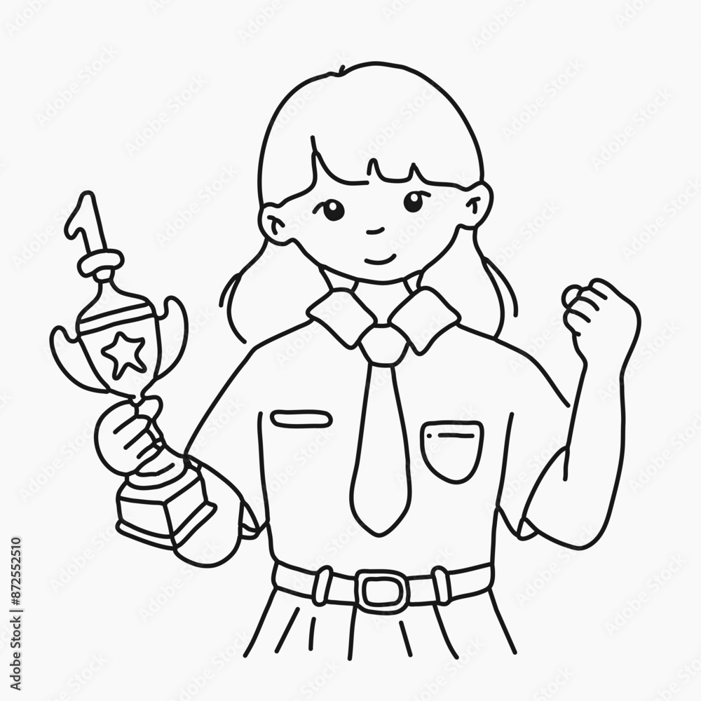 girl student with trophy on hand coloring page girl student with trophy on hand coloring page
