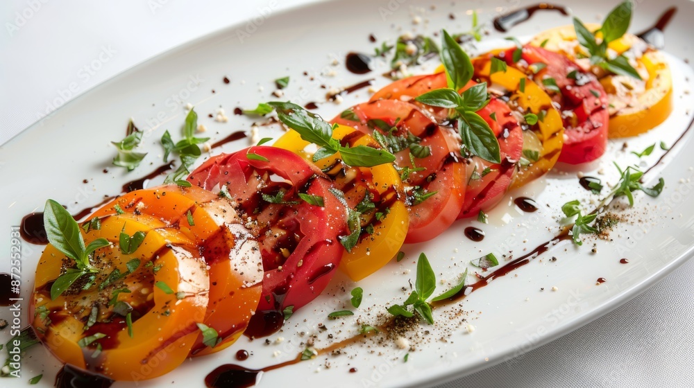 fresh Caprese salad with heirloom tomatoes, mozzarella, basil, and a balsamic glaze fresh Caprese salad with heirloom tomatoes, mozzarella, basil, and a balsamic glaze