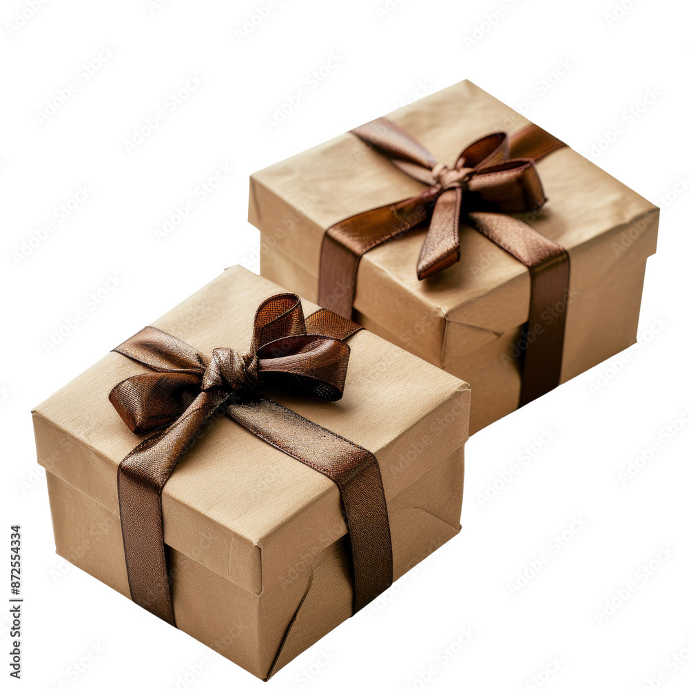 Obraz premium Two Gift Boxes with Brown Ribbons