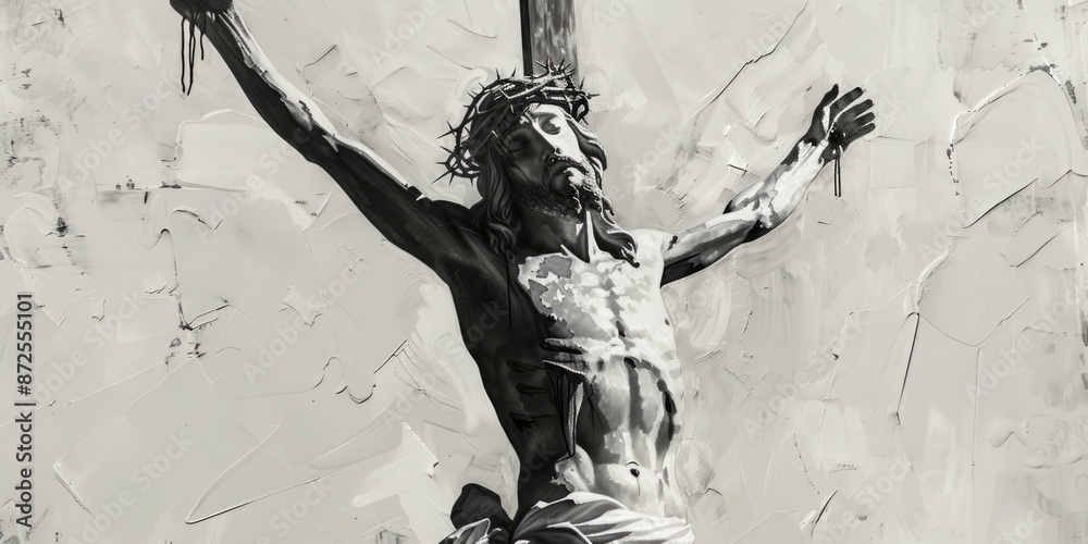Jesus Christ on the cross on grunge background. Black and white. Stock ...