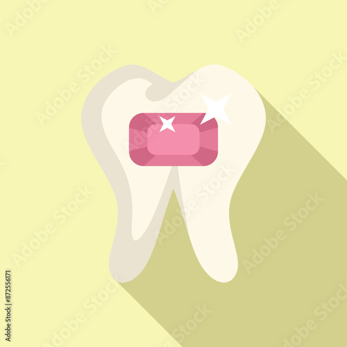 Shiny white tooth with sparkling pink gem is illustrating dental care and luxury lifestyle
