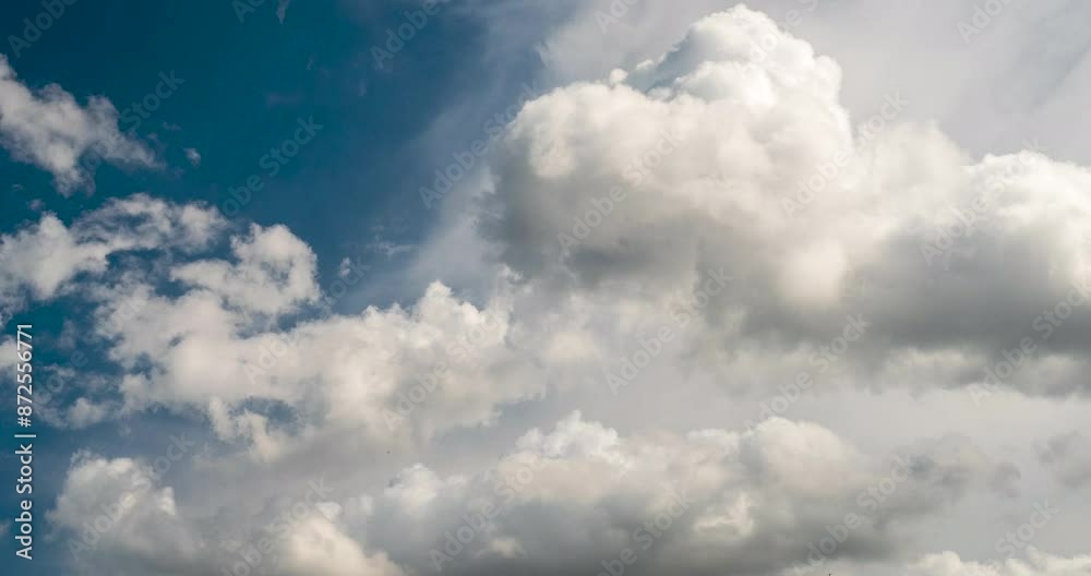 Timelapse Blue sky fluffy white clouds on summer season bright clear skyline with beautiful cloudscape. Timelapse Panorama blue sky clouds heaven on daylight with copy space. Cloudscape sunny day. Timelapse Blue sky fluffy white clouds on summer season bright clear skyline with beautiful cloudscape. Timelapse Panorama blue sky clouds heaven on daylight with copy space. Cloudscape sunny day.