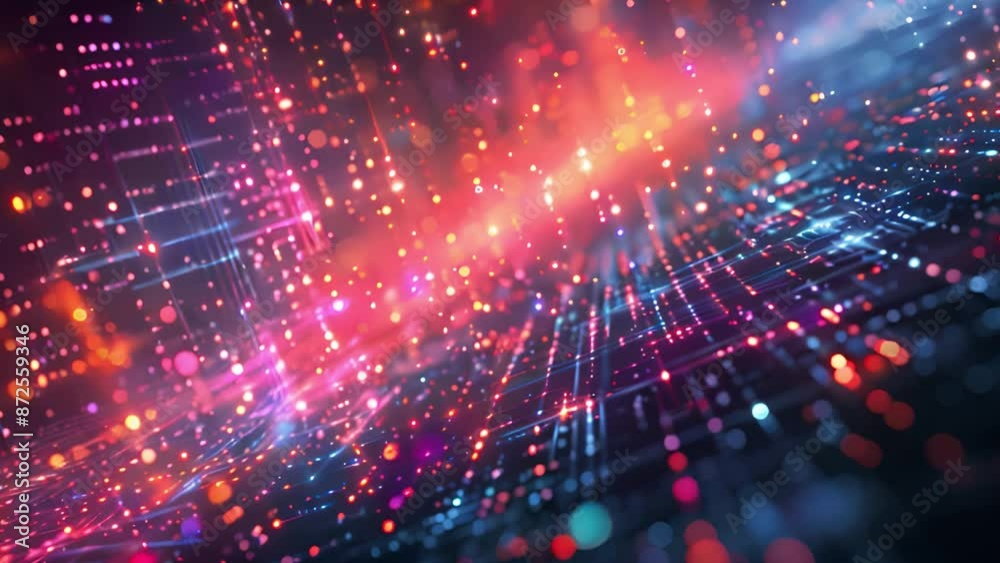 An abstract image depicting a network of digital lines and glowing red and blue lights. An abstract image depicting a network of digital lines and glowing red and blue lights.