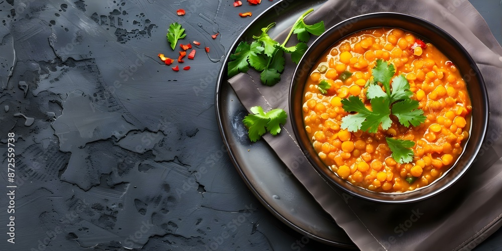 Tasty Indian Dish of Spiced Lentils Topped with Ghee or Oil Tempering. Concept Indian Cuisine, Lentil Recipes, Ghee Tempering, Spices, Comfort Food Tasty Indian Dish of Spiced Lentils Topped with Ghee or Oil Tempering. Concept Indian Cuisine, Lentil Recipes, Ghee Tempering, Spices, Comfort Food