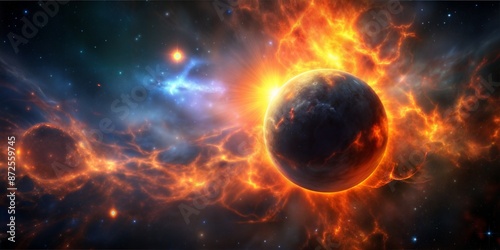 Wallpaper Mural A swirling nebula bathes a distant planet in its ethereal glow, while a mighty star blazes in the vastness of space Torontodigital.ca