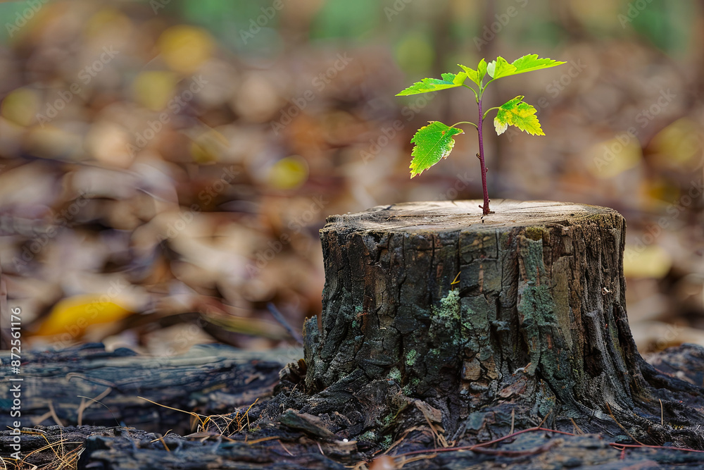 Obraz premium Young tree emerging from an old tree stump