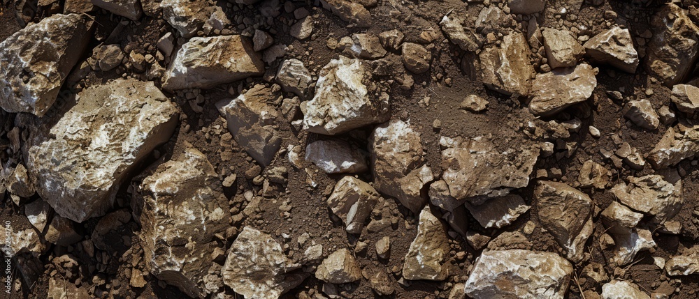 Panoramic close-up, high detail scan of rocky dirt material, Generative AI Panoramic close-up, high detail scan of rocky dirt material, Generative AI