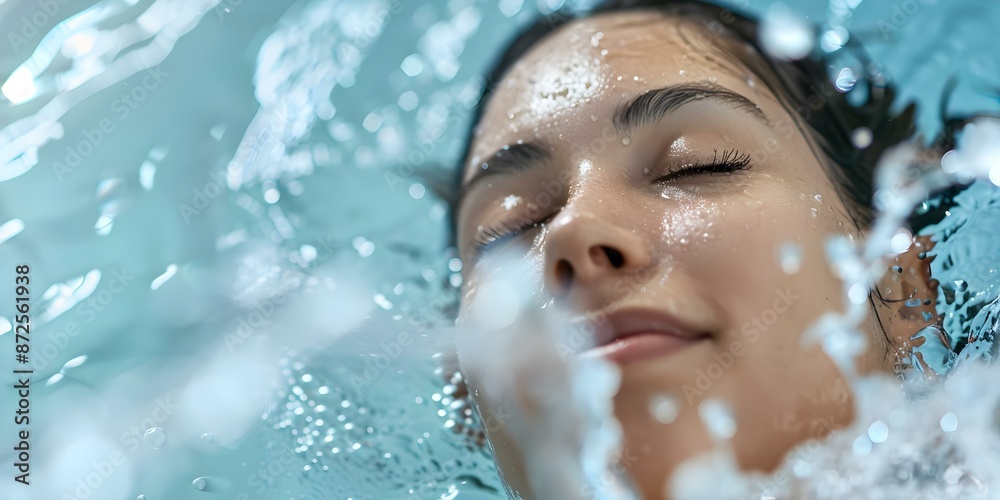 Woman Enjoying Spa Treatment with Water Splashes. Concept Spa Day, Relaxation, Water Therapy, Wellness, Beauty Treatments