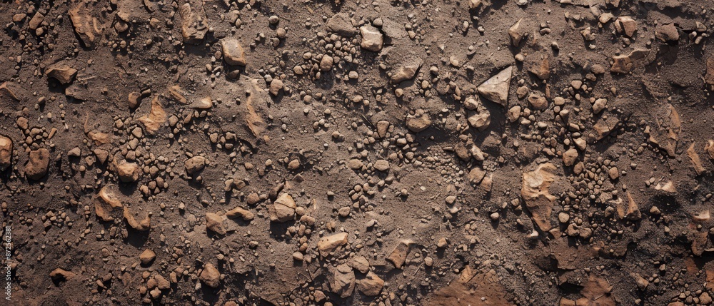 Panoramic close-up, high detail scan of sandy dirt material, Generative AI Panoramic close-up, high detail scan of sandy dirt material, Generative AI