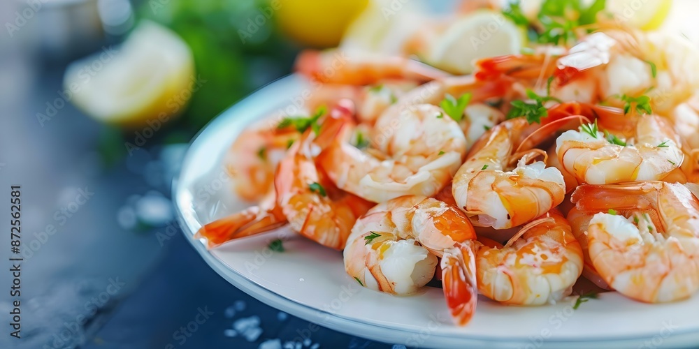 Highlighting Fresh Seafood Close-up of a Shrimp Plate for Versatile Cuisine Options. Concept Seafood Photography, Close-up Shots, Versatile Cuisine, Fresh Ingredients, Shrimp Dish Highlighting Fresh Seafood Close-up of a Shrimp Plate for Versatile Cuisine Options. Concept Seafood Photography, Close-up Shots, Versatile Cuisine, Fresh Ingredients, Shrimp Dish