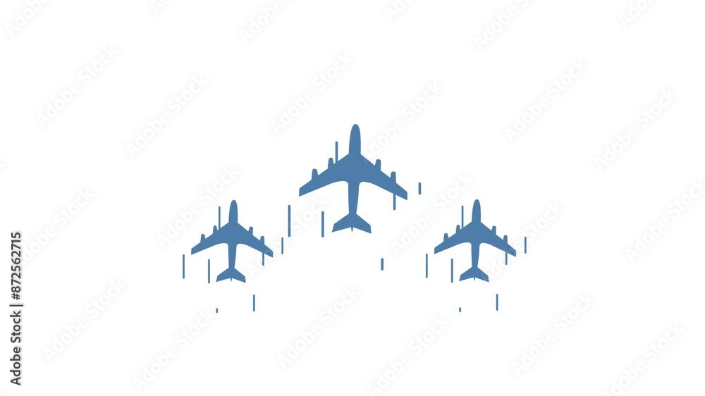 Three blue color airplane flying animation on white background Three blue color airplane flying animation on white background