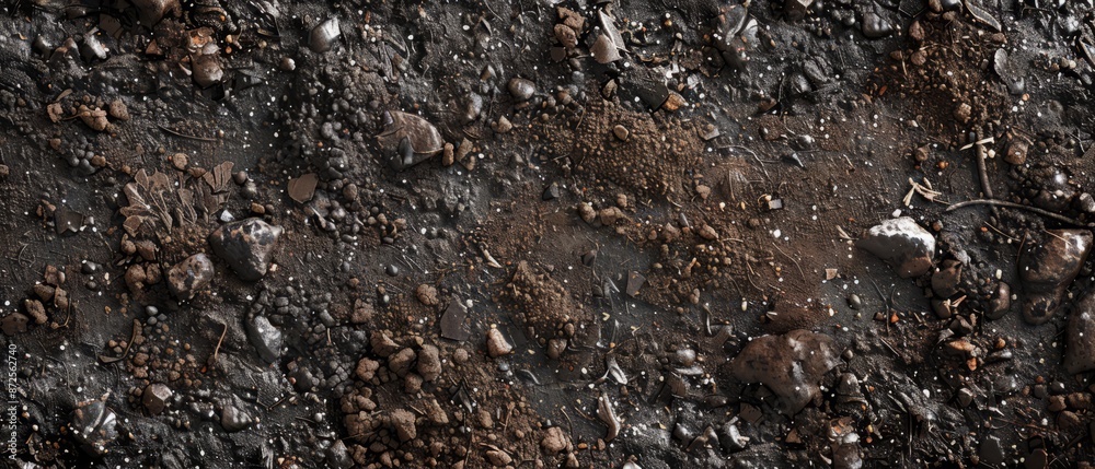 Panoramic close-up, high detail scan of wet dirt material, Generative AI Panoramic close-up, high detail scan of wet dirt material, Generative AI