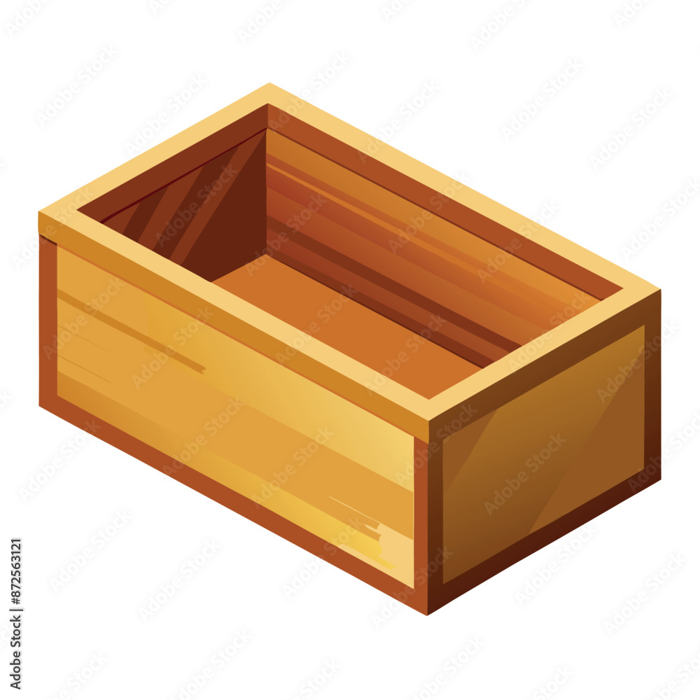 white backdrop with a rectangular wooden box without a lid