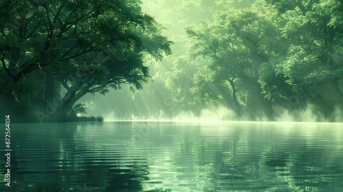A forest with a river running through it
