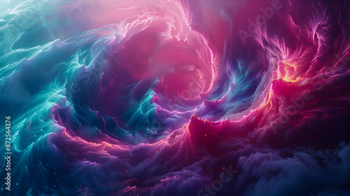 Dazzling swirling abstract vortex of neon pink blue and green hues dynamic cascading flow of colors