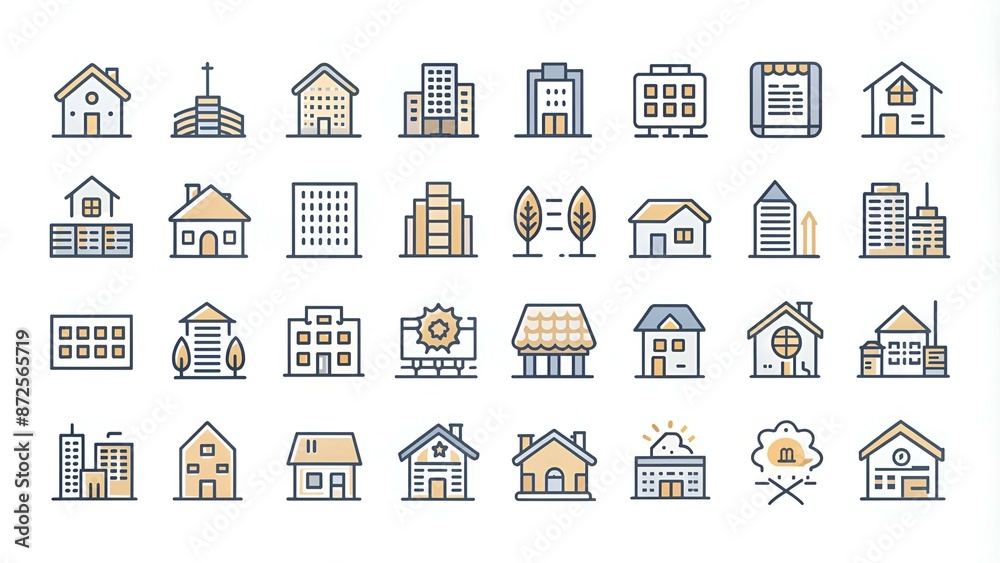 Vector graphic set. Icons in flat, contour, thin and linear design.Real estate.Simple isolated icon on white background.Concept illustration for Web site, app.Sign, symbol, emblem. Vector graphic set. Icons in flat, contour, thin and linear design.Real estate.Simple isolated icon on white background.Concept illustration for Web site, app.Sign, symbol, emblem.