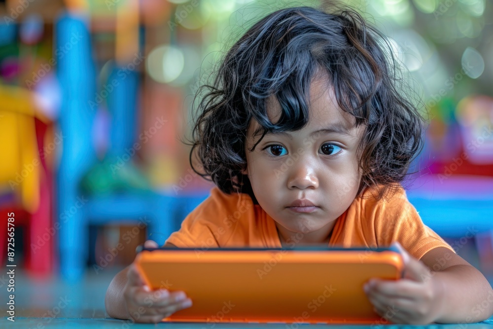 Kid Learning to Code with Tablet in School: Child Development in Action