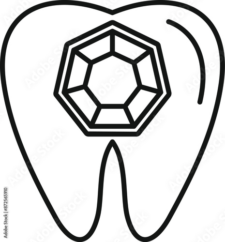 Line drawing of a tooth with a diamond inlay, representing dental care and aesthetics