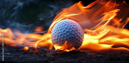 Golf Ball Burning in Flames on Dark Ground