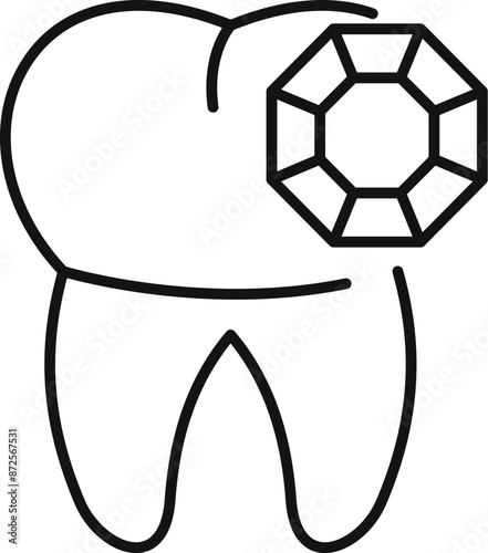 Icon of a tooth with a diamond, representing dental jewelry, in a thin line style