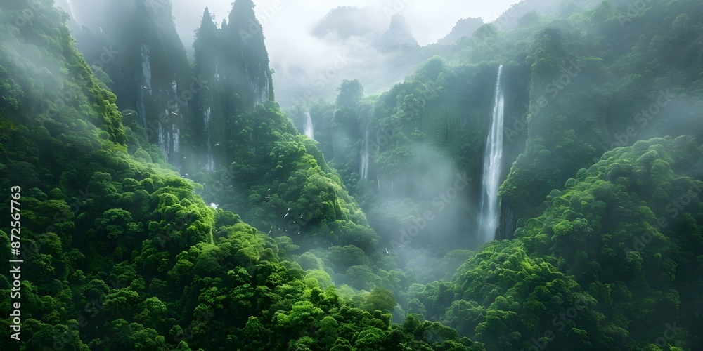 Majestic fantasy kingdom adorned with towering castles, lush greenery, and a mesmerizing waterfall. Concept Fantasy kingdom, Towers, Greenery, Waterfall, Majestic Majestic fantasy kingdom adorned with towering castles, lush greenery, and a mesmerizing waterfall. Concept Fantasy kingdom, Towers, Greenery, Waterfall, Majestic