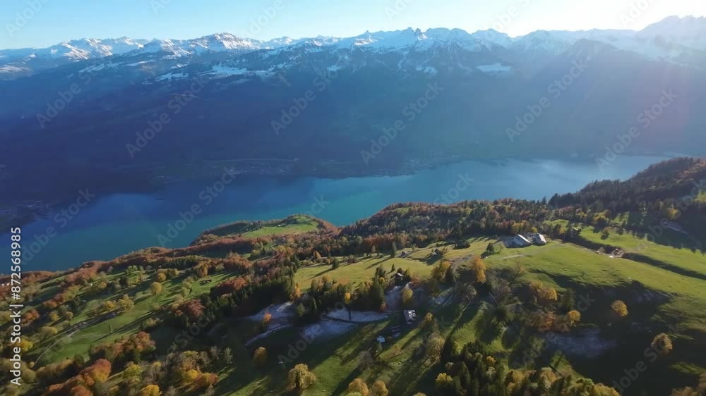 Drone Aerial Flight Over Switzerland Lake