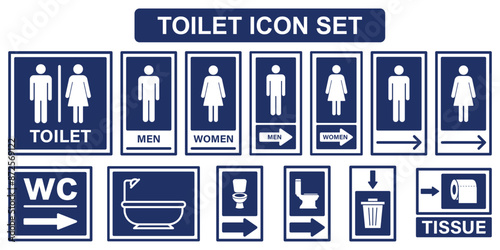 Toilet icon set, male or female restroom wc. Vector illustration