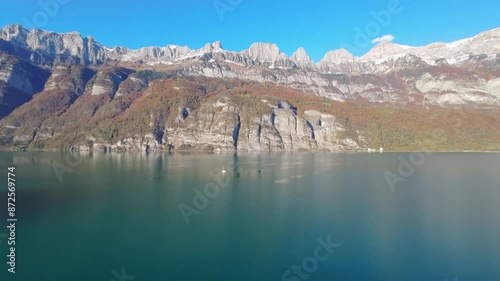 Drone Aerial Flight Over Switzerland Lake