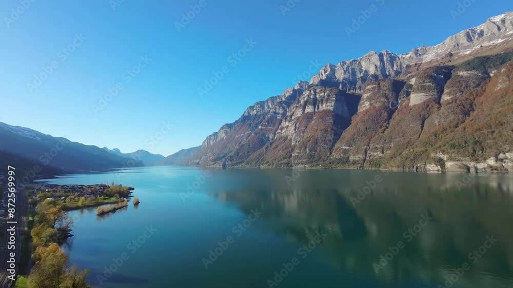 Drone Aerial Flight Over Switzerland Lake