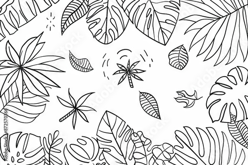 A collection of simple, hand-drawn black and white tropical leaves, creating a minimalist and modern pattern