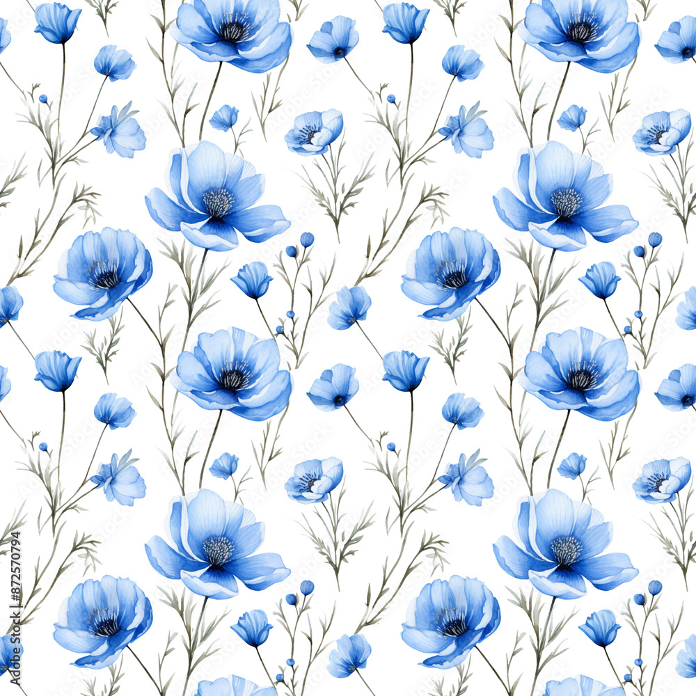 Fototapeta Seamless pattern of blue wild flower, can be use in textile or as background for you artwork 