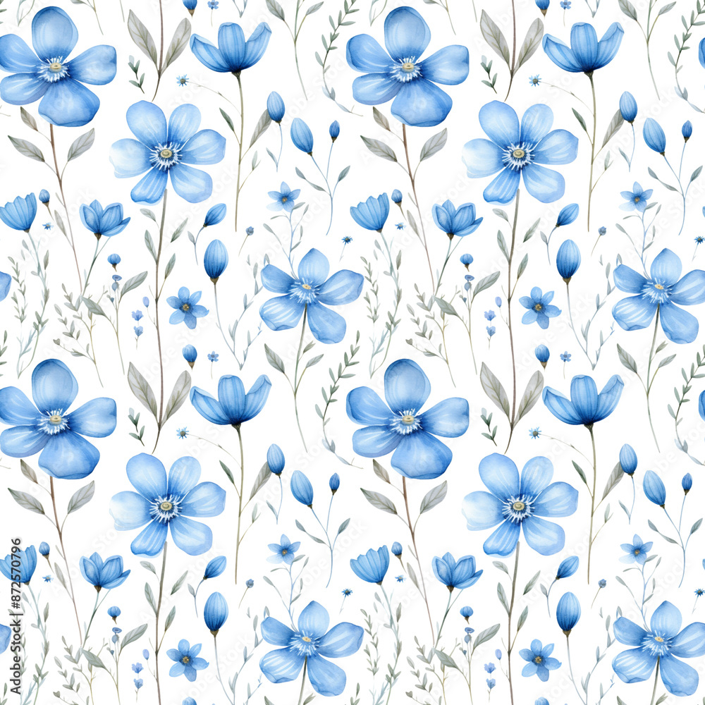 Fototapeta Seamless pattern of blue wild flower, can be use in textile or as background for you artwork 