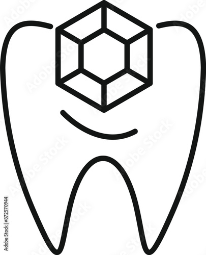Line art icon logo featuring a tooth and a crystal, symbolizing strong and healthy teeth