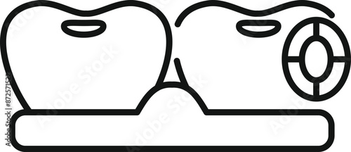 Dentist installing dental implant on jaw bone icon, line style design