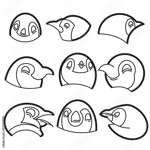 black and white illustration of penguin chick head