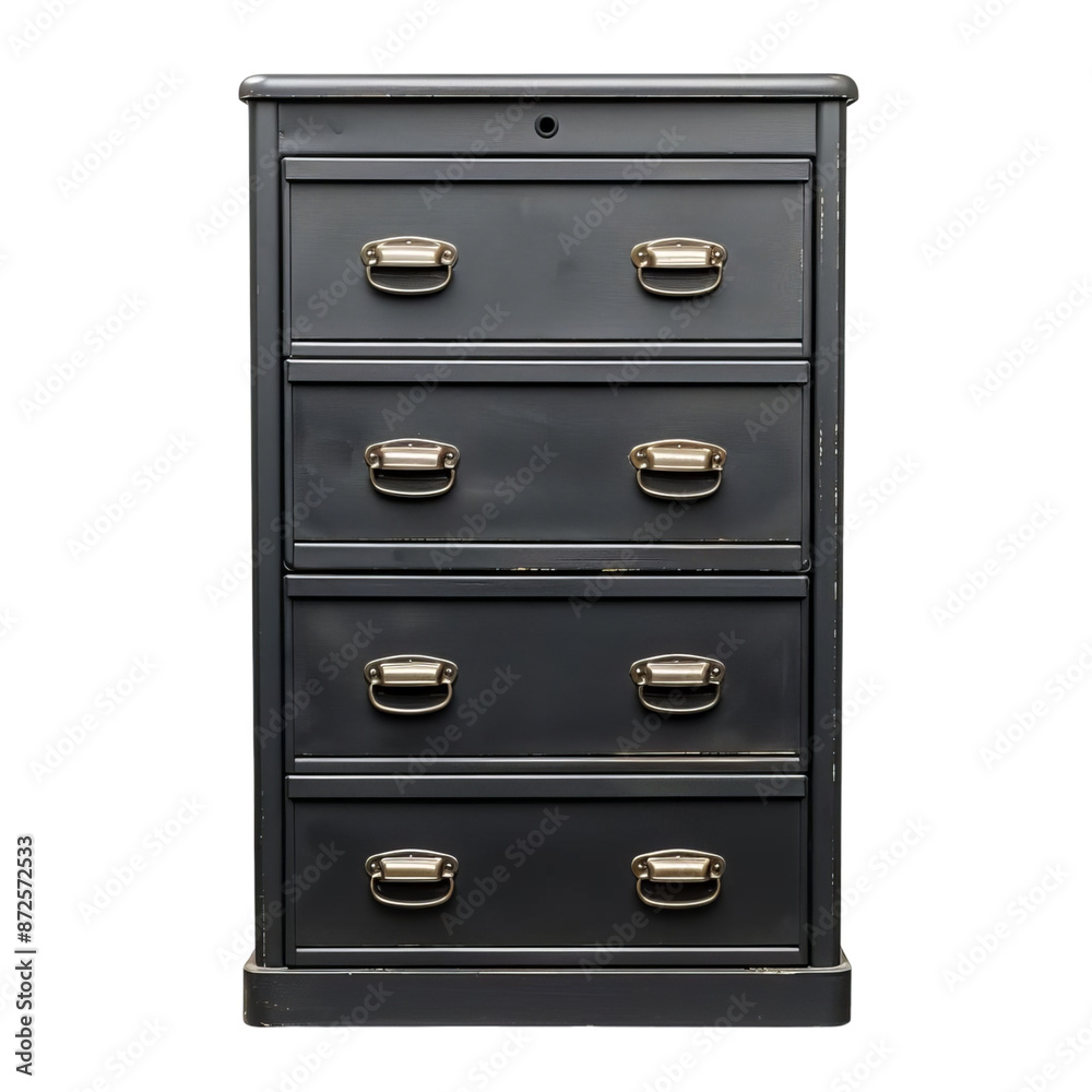 Filing cabinet, lockable, metal, black, isolated on white background Filing cabinet, lockable, metal, black, isolated on white background