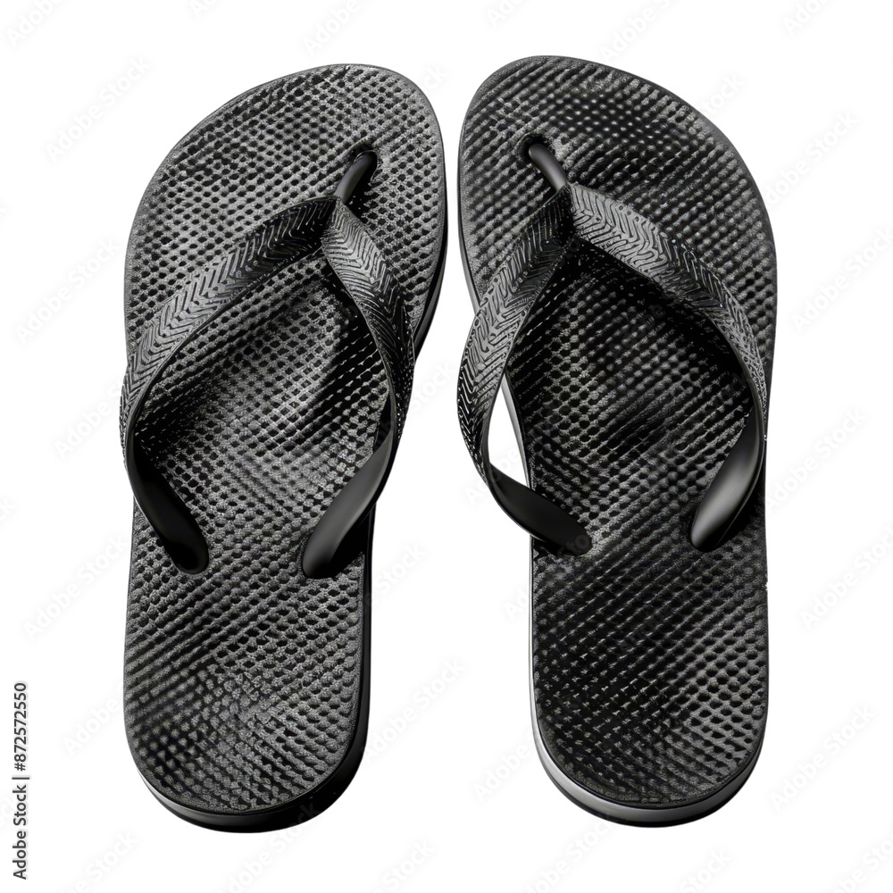 Flip flops, comfortable, durable, black, isolated on white background Flip flops, comfortable, durable, black, isolated on white background