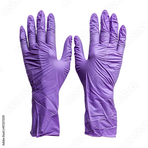 Examination gloves, nitrile, nonsterile, purple, isolated on white background photo