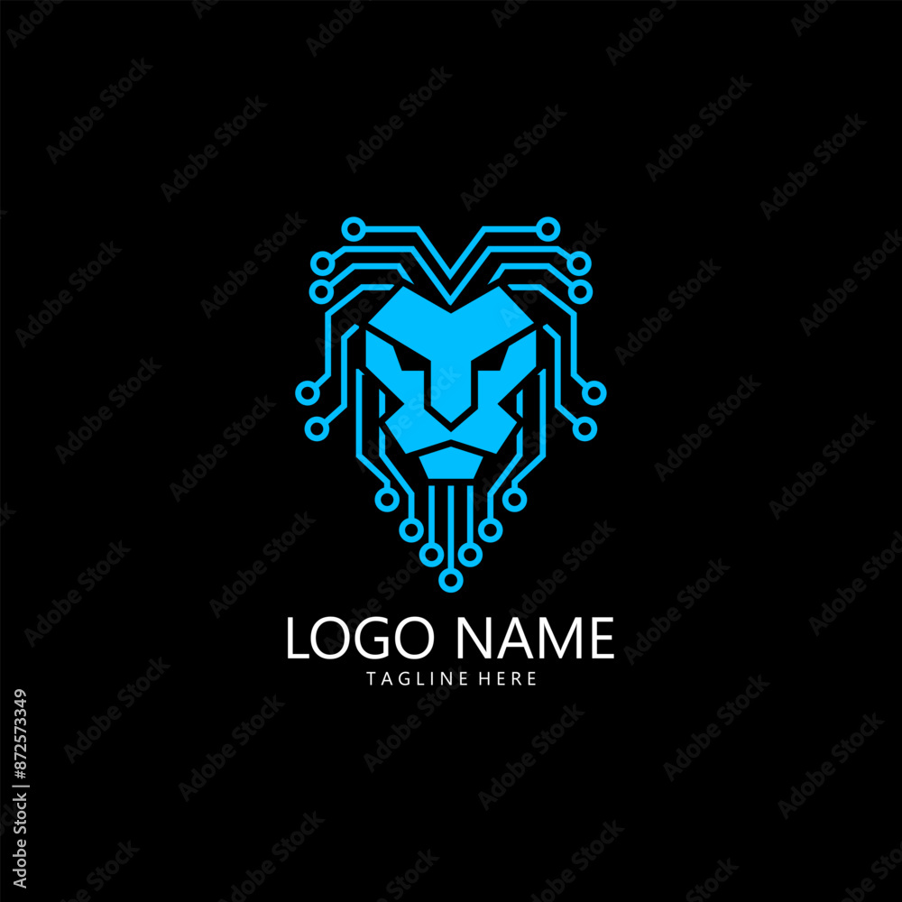 lion tech line logo design vector lion tech line logo design vector