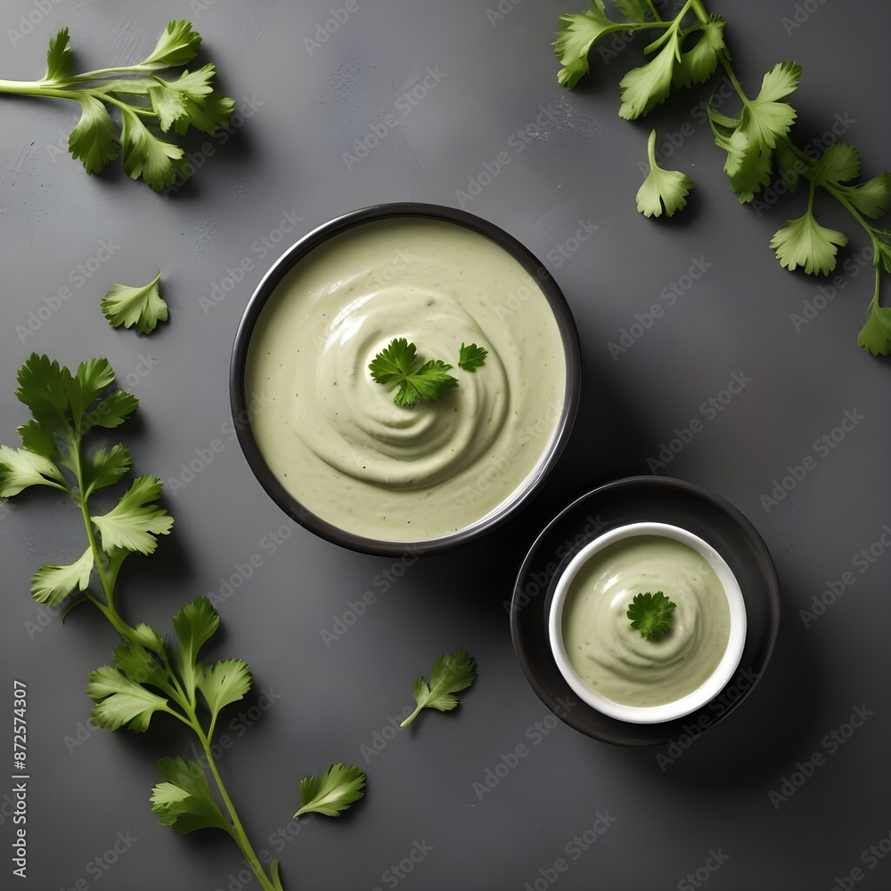 Green tahini sauce, blended with aromatic parsley and cilantro, prepared to complement the flavors of grilled chicken or fish Green tahini sauce, blended with aromatic parsley and cilantro, prepared to complement the flavors of grilled chicken or fish
